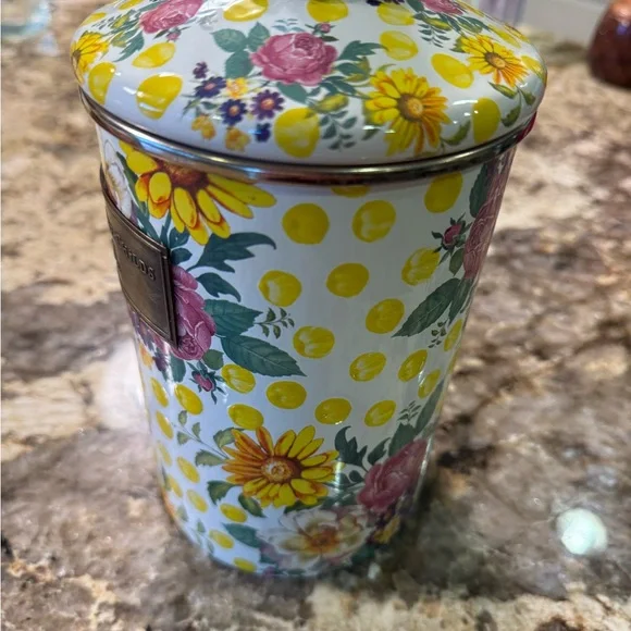 Vintage MacKenzie-Childs Yellow Polka Dot Floral Canister - Picture 8 of 9